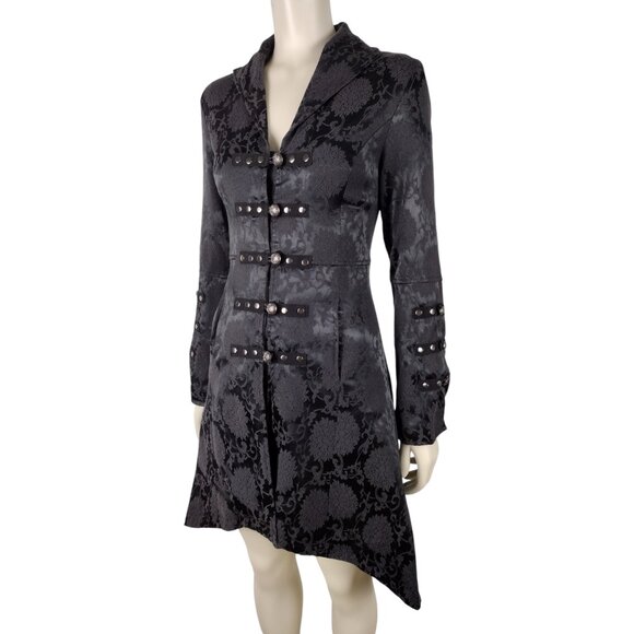 Hearts & Roses Black Gothic Victorian Steampunk Brocade Corset Back Coat Size 4 - Picture 4 of 16